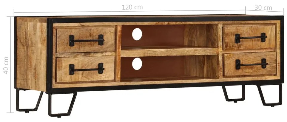 Móvel de TV c/ gavetas 120x30x40 cm madeira de mangueira maciça