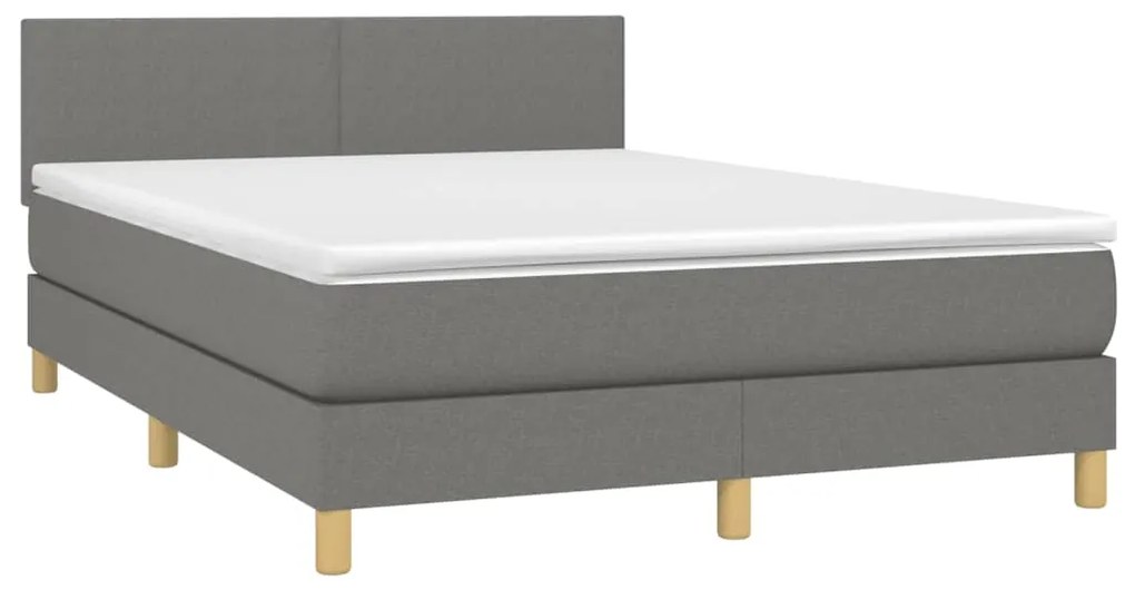 Cama box spring c/ colchão e LED 140x200 cm tecido cinza-escuro