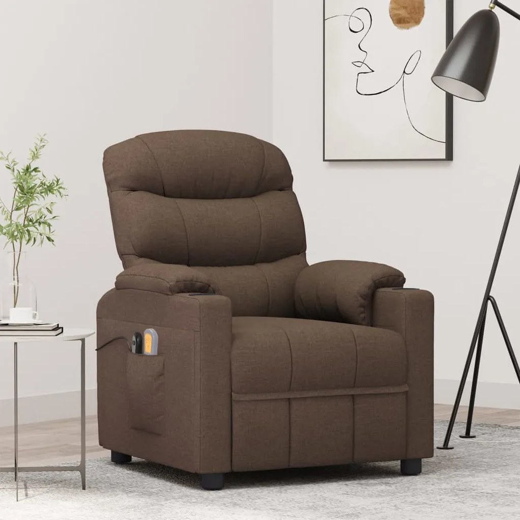 vidaXL Poltrona de massagens elétrica reclinável tecido castanho