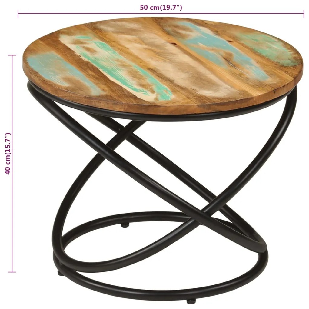Mesa de centro Ø50x40 cm madeira recuperada maciça e aço