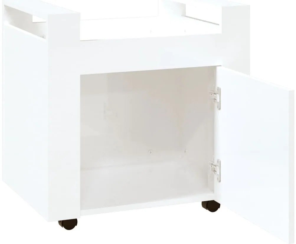 Carrinho secretária 60x45x60cm deriv. madeira branco brilhante