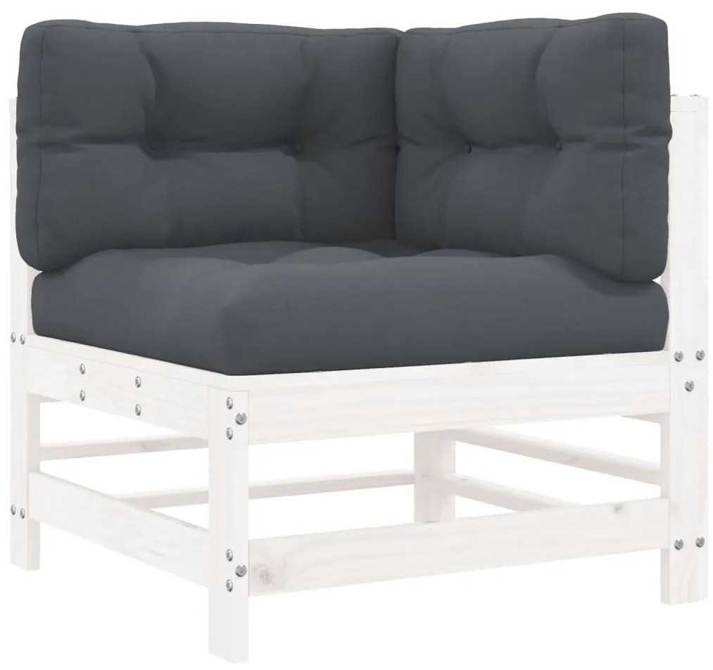 6pcs conjunto lounge jardim c/ almofadões madeira maciça branco