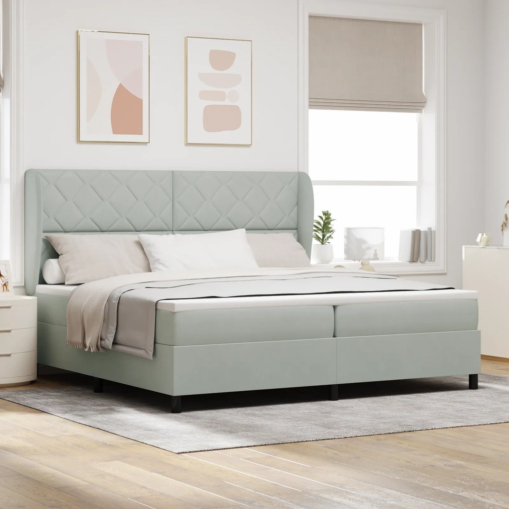 Cama Box Spring vidaXL com Colchão Cinza Claro 200x200 cm Veludo