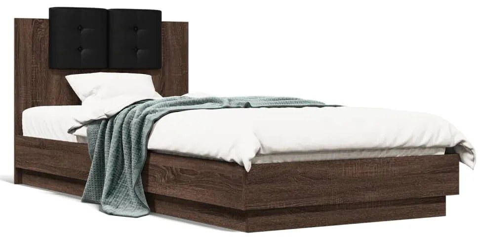 Estrutura cama cabeceira/luzes LED 100x200 cm carvalho castanho