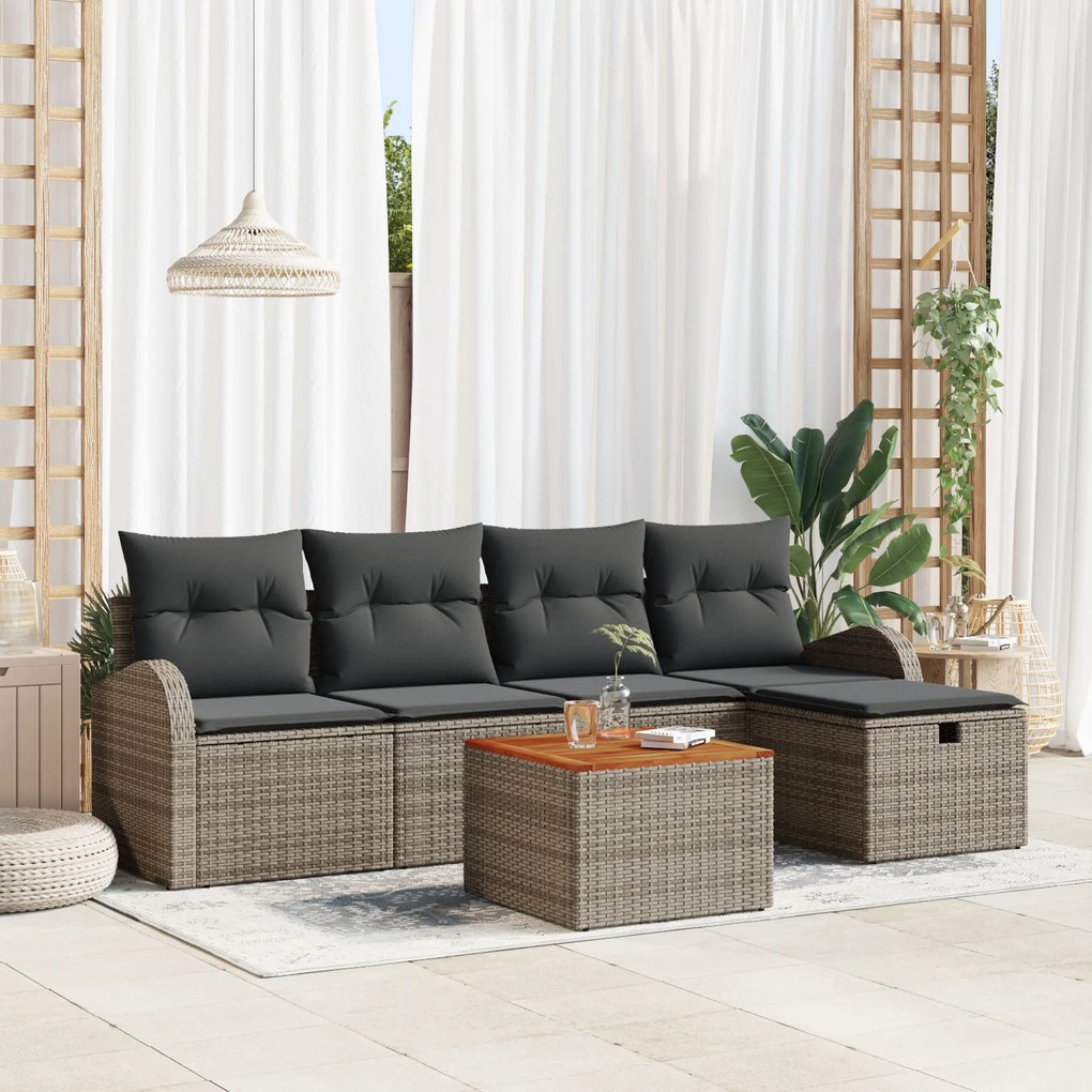 Conjunto de Sofá de Jardim de 6 Peças com Almofadas Cinzas Rattan Sint