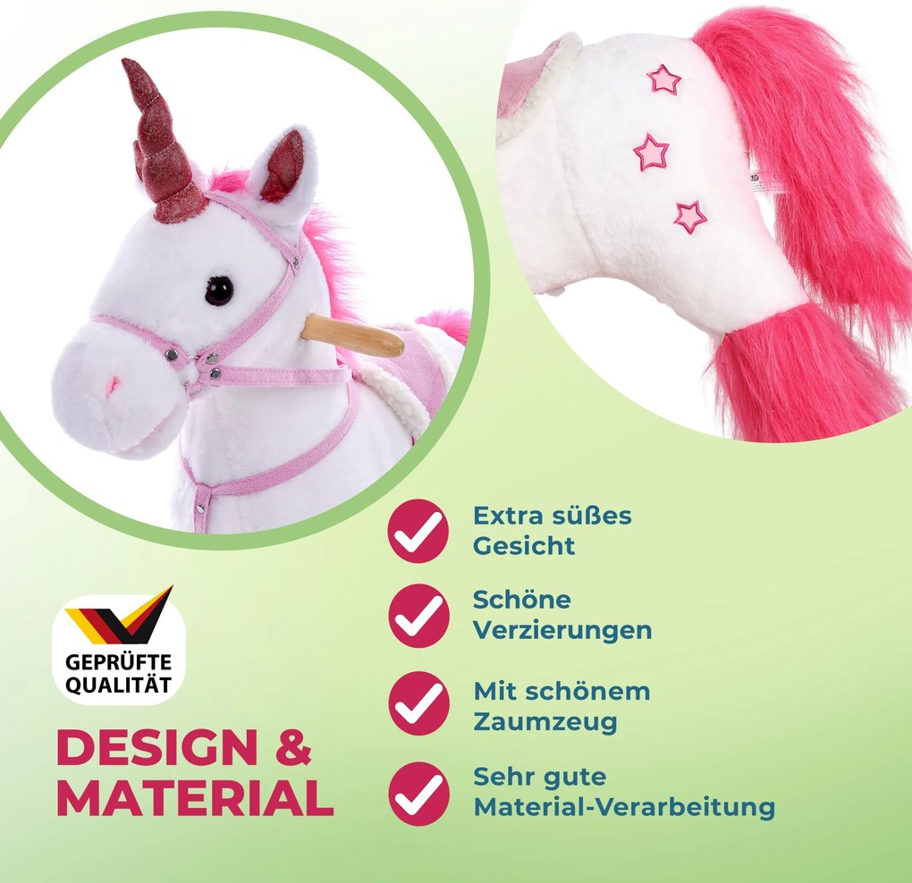 Balanço Unicórnio com função sonora 75 x 29 x 75 cm Branco + Rosa