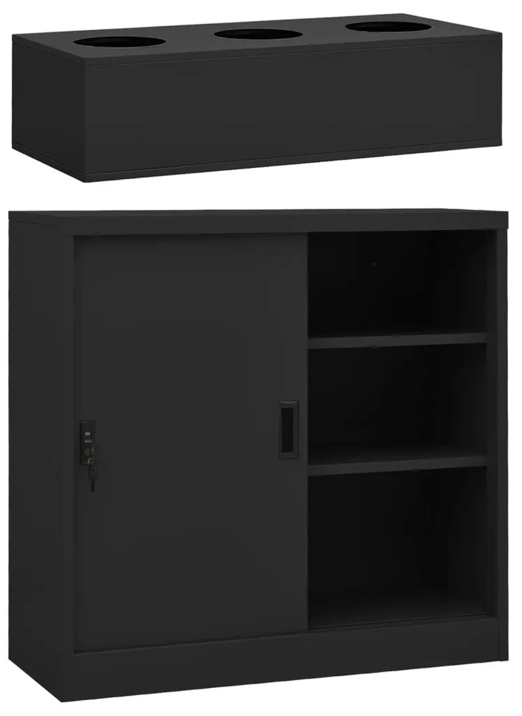 vidaXL Armário com portas deslizantes e floreira aço antracite