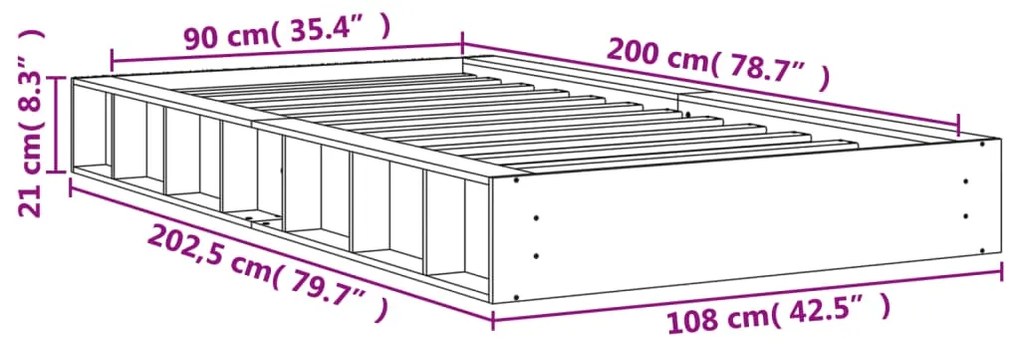 Estrutura de cama 90x200 cm madeira pinho maciça castanho cera