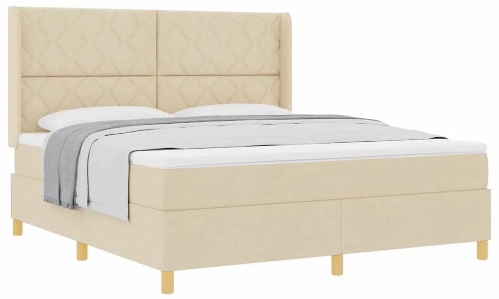 Cama com Estrado e Colchão Creme 180x200 cm Tecido