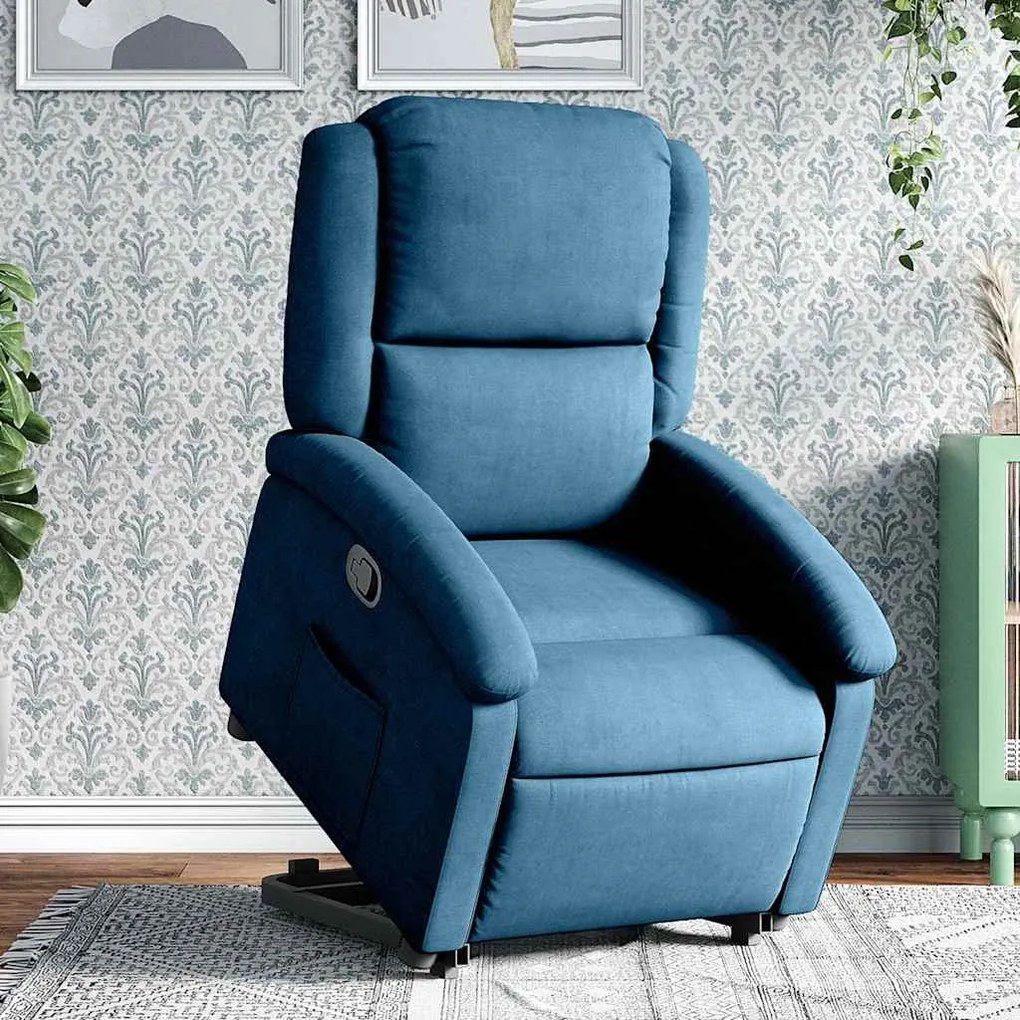Poltrona reclinável elevatória veludo azul