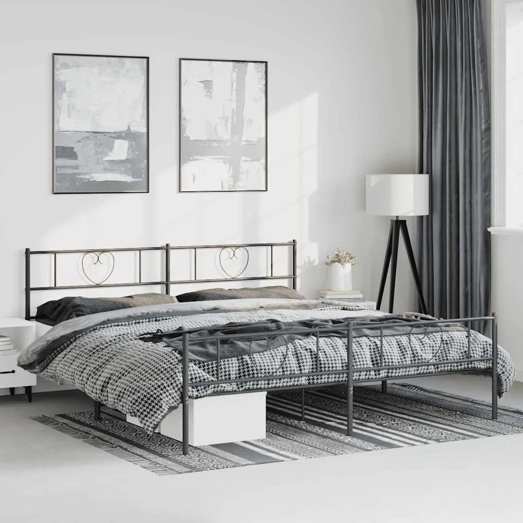 Estrutura de cama com cabeceira e pés 193x203 cm metal preto