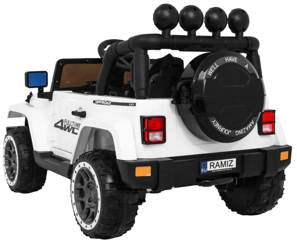 Jipe elétrico para Crianças off-road 12V 4x4, Rodas Espuma EVA, Assento couro ecológico Branco