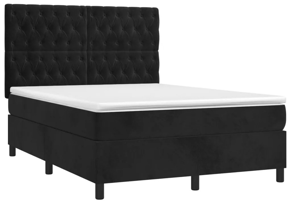 Cama box spring c/ colchão/LED 140x200 cm veludo preto