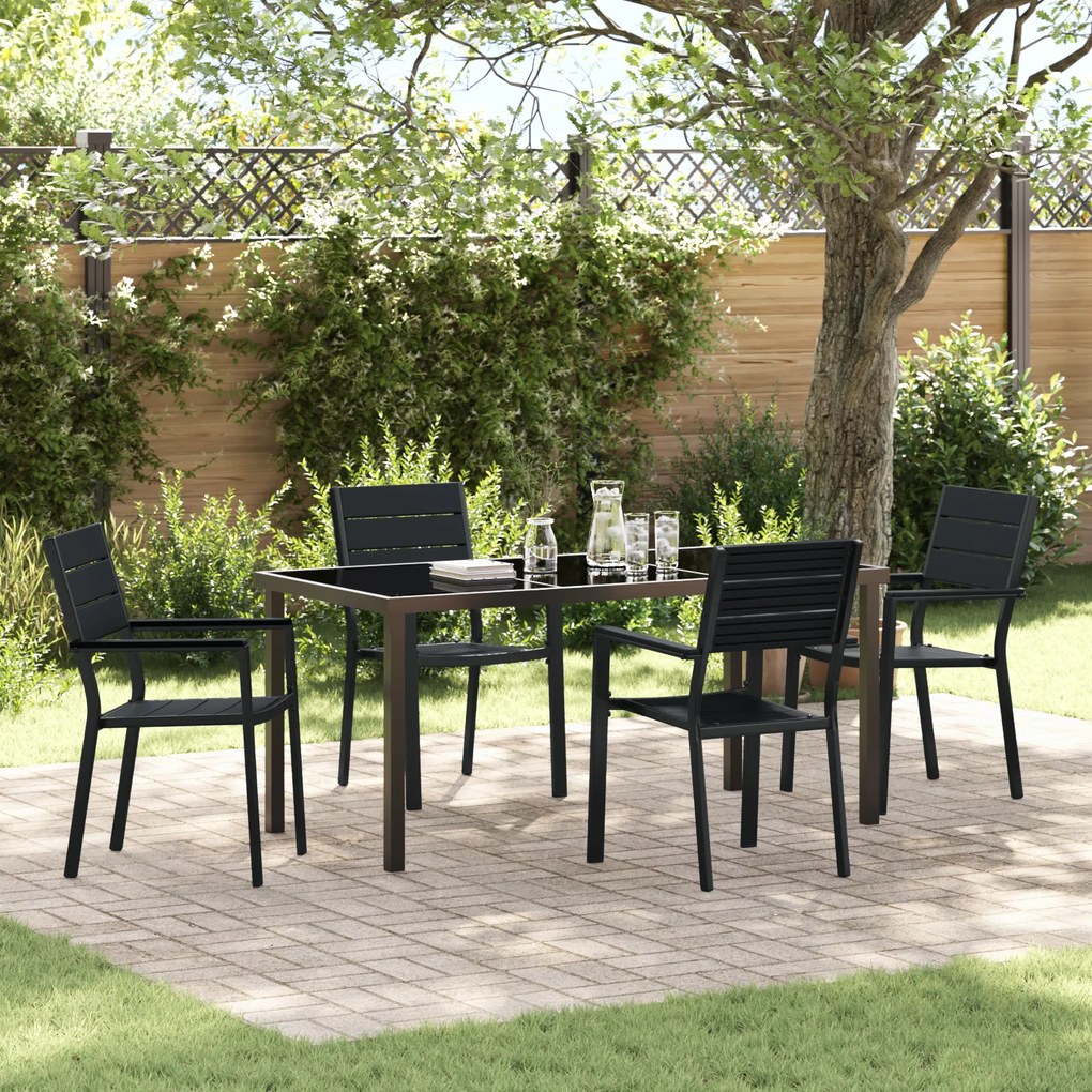 vidaXL Conjunto de Jantar de 5 Peças para Jardim Preto HDPE