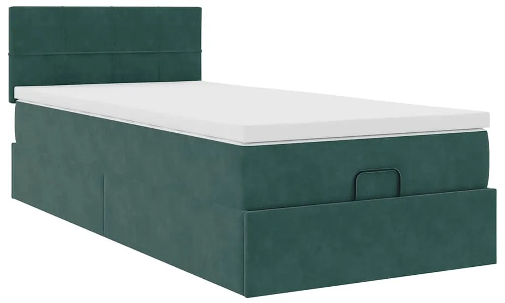 Estrutura de cama otomana colchão 90x200 cm veludo verde escuro