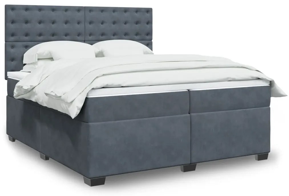 vidaXL Cama com molas/colchão 200x200 cm veludo cinzento-escuro