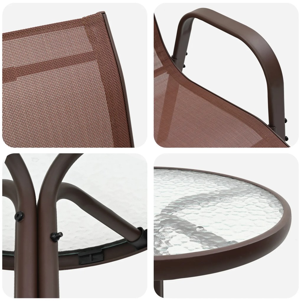 Conjunto de Bistro de Jardim de 3 Peças Marrom Textilene e Aço