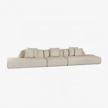 Sofá Modular De 3 Peças Com Duplo Divã Estofado Cardea Bouclé Bege Creme - Sklum