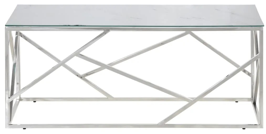 Mesa de centro aço inoxidável e vidro temperado prateado