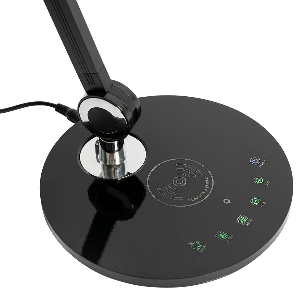 Candeeiro de mesa design preto com LED, toque e carregamento por indução - Don