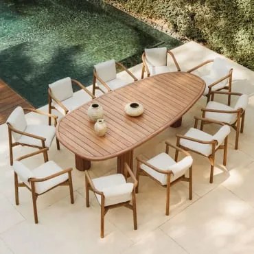 Conjunto De Mesa Oval ↔︎260 Cm Danara E 10 Cadeiras De Jardim Em Madeira De Acácia Elmina Castanho Acácia - Sklum