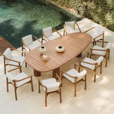 Conjunto De Mesa Ovalada 260x120 Cm Ginara E 10 Cadeiras De Jardim Em Madeira De Acácia Elmina Castanho Acácia - Sklum