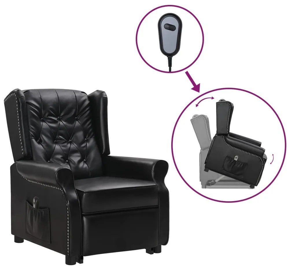 vidaXL Poltrona elevatória couro artificial brilhante preto