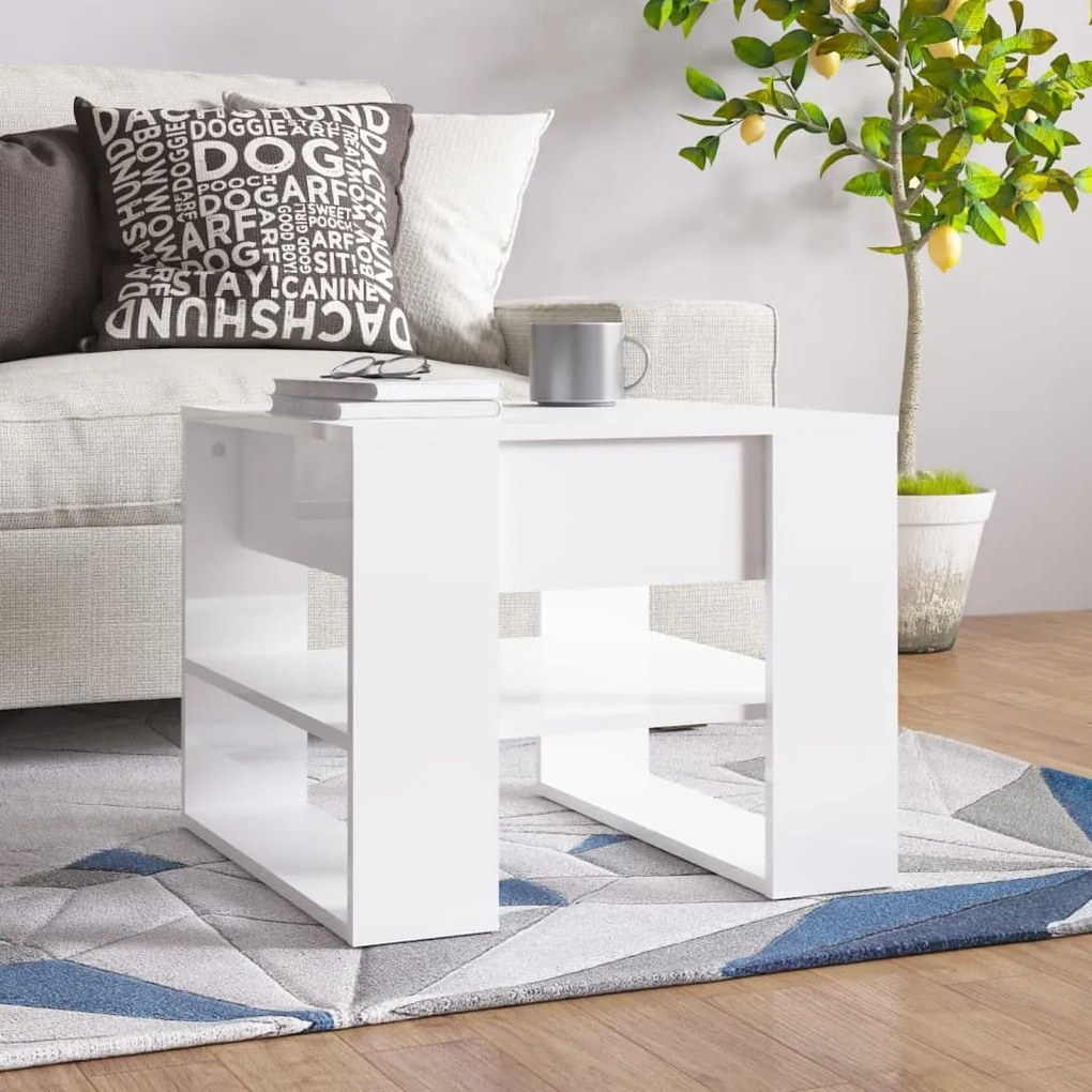 810914 vidaXL Mesa de centro 55,5x55x45cm madeira processada branco brilhante