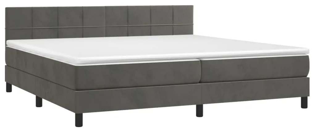 Cama box spring c/ colchão/LED 200x200cm veludo cinzento-escuro