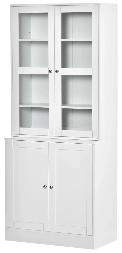 HOMCOM Vitrine para Sala de Estar Estante Livros 4 Portas Prateleiras Ajustáveis Design Moderno 76x40x178,5 cm Branco | Aosom Portugal
