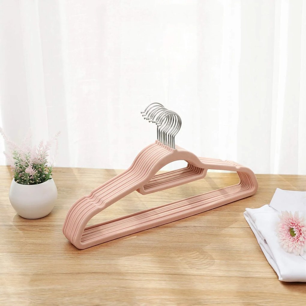 Conjunto de 50 cabides de veludo 45 x 23,5 cm rosa