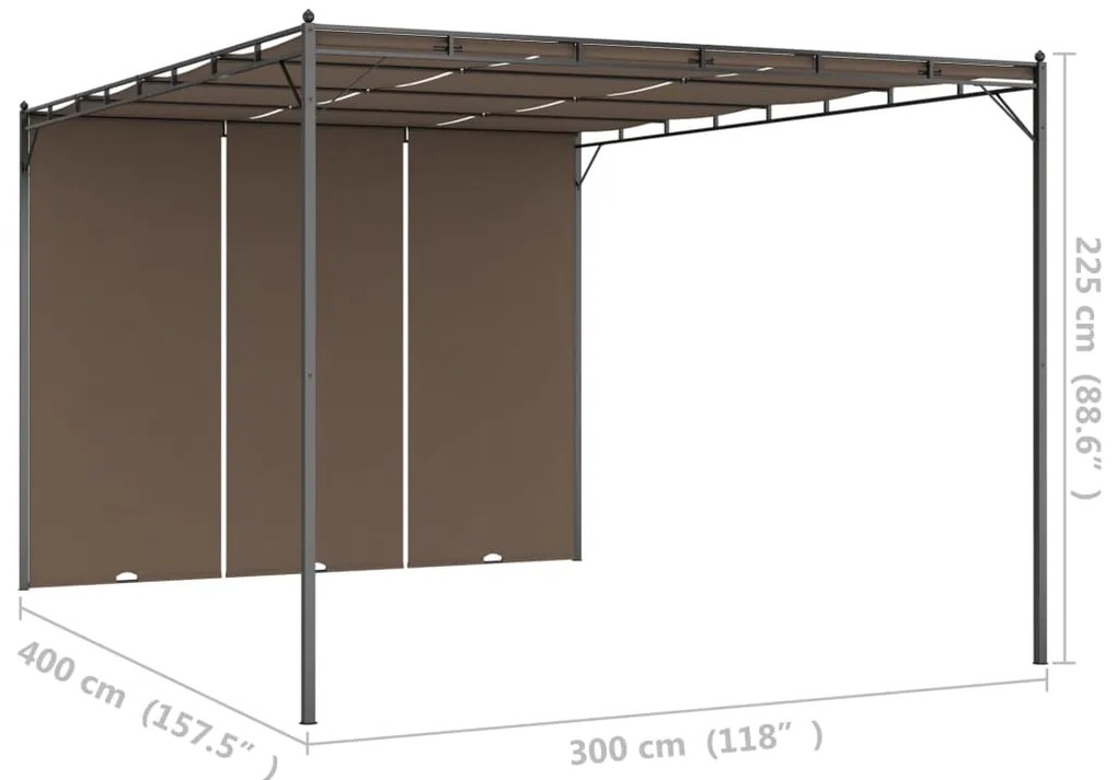 Gazebo jardim c/ cortina lateral 4x3x2,25m cinzento-acastanhado