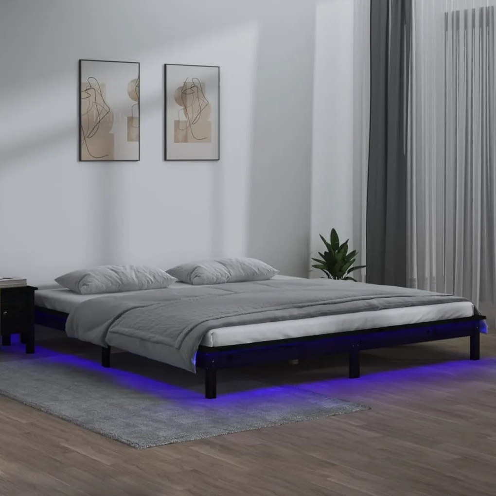 Estrutura cama c/ LED pequena casal 120x190 cm pinho preto