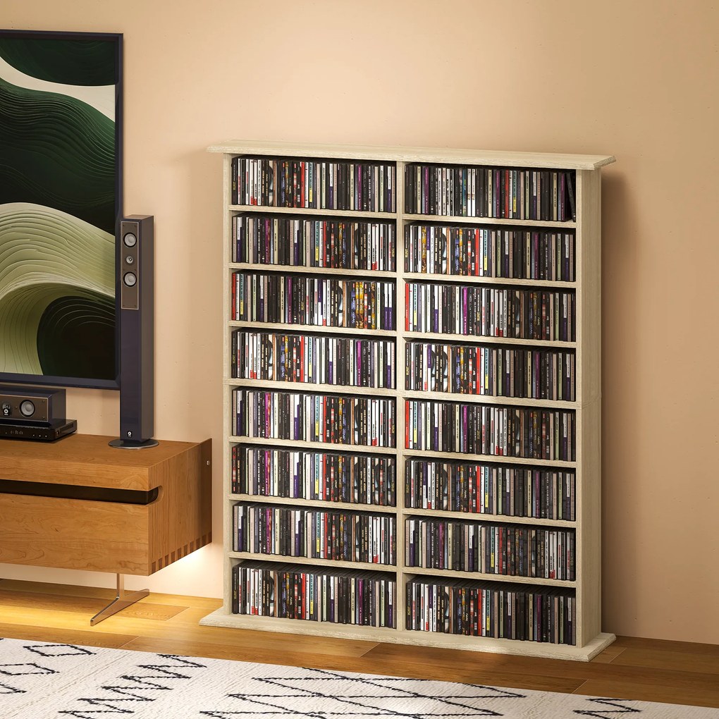 Organizador para CD e DVD com 16 compartimentos e 12 prateleiras ajustáveis 106,5 x 24 x 126,3 cm, capacidade máxima de 720 CD/396 DVD e Blu-ray, cor