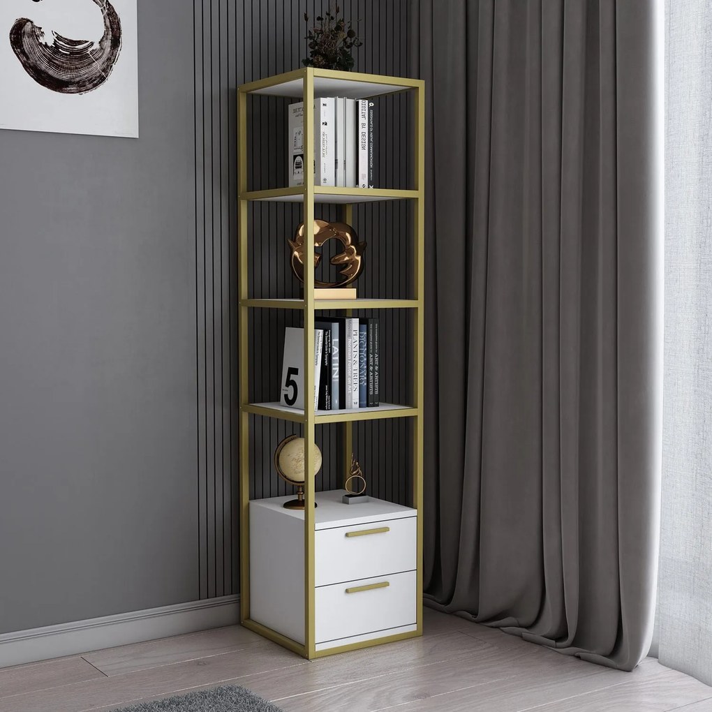 Estante Robbins – Dourado e Branco – 39x39x160 cm