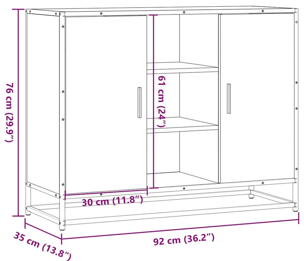 Aparador 92x35x76 cm derivados de madeira cinzento sonoma