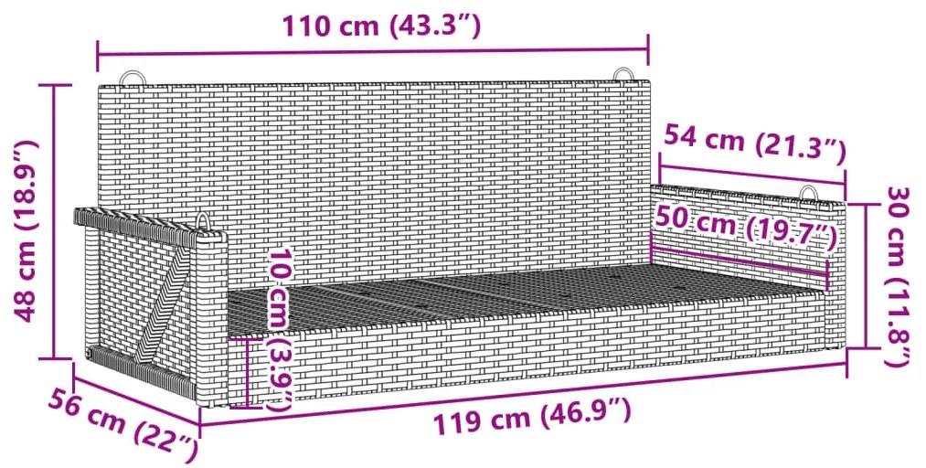 Banco baloiço 119x56x48 cm vime PE bege