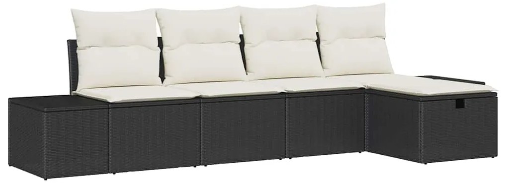Conjunto de Sofá de Jardim com Almofadas Preto Rattan Poly