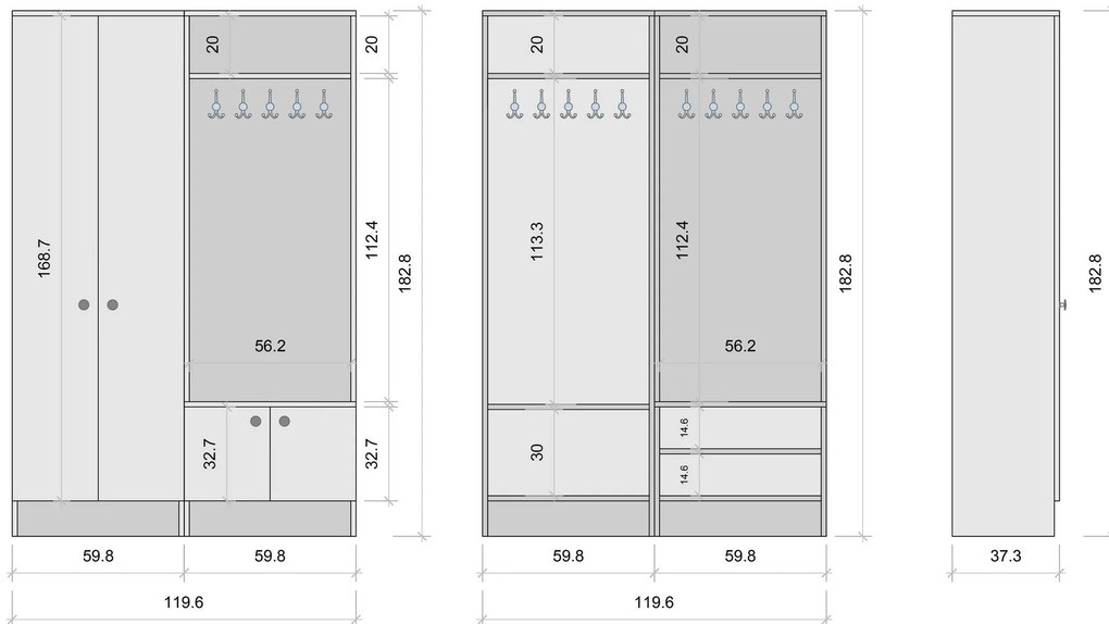 Hall Stand M5 – Branco – 119,6 cm x 182,8 cm x 37,3 cm
