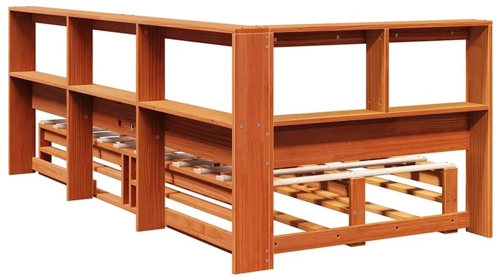 Cama com estante sem colchão 90x200cm pinho maciço castanho-mel