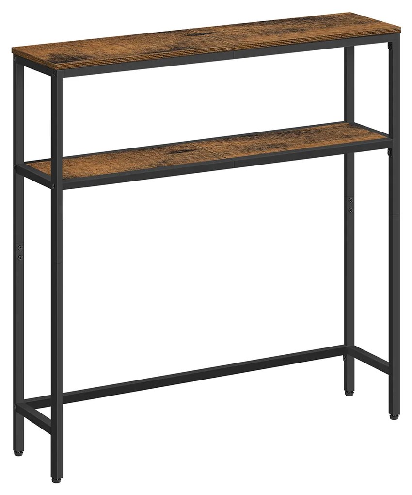Mesa consola estreita com 2 prateleiras 20 x 80 x 80 cm Preto e Castanho Vintage