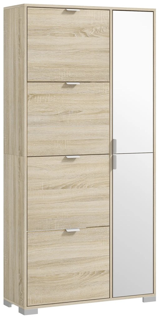 HOMCOM Móvel para sapatos com 4 abatíveis, 2 armários e frentes espelhadas para 16 pares de sapatos, móvel de entrada | Aosom Portugal