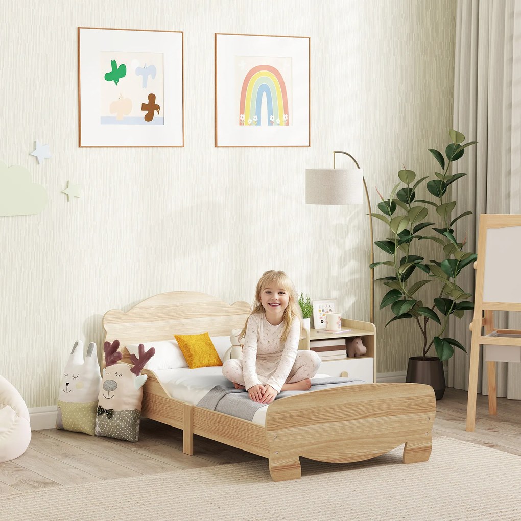 Cama para Crianças +3 Anos Cama Infantil de Madeira Cabeceira em Forma de Urso 143,5x80x55 cm Madeira