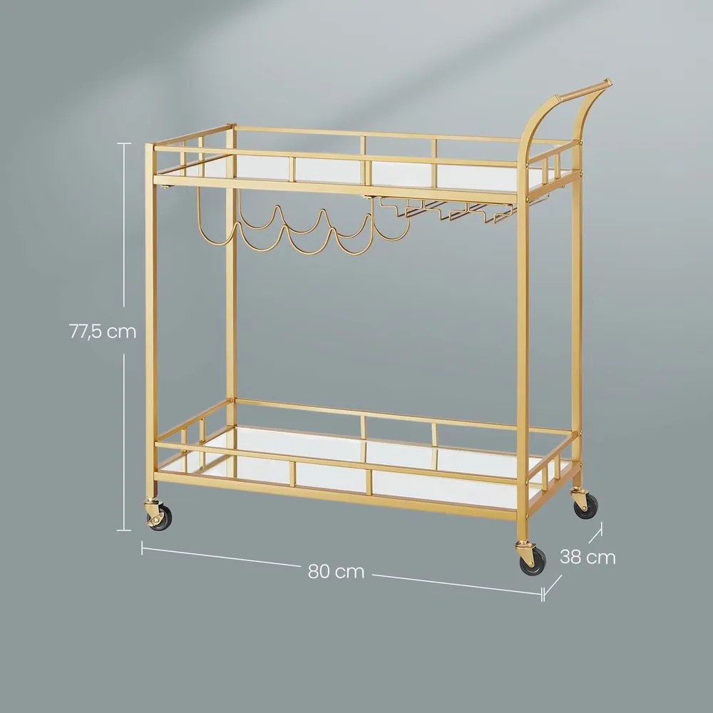 Carrinho de serviço de cozinha com rodas, suportes para copos 38 x 80 x 90 cm dourado