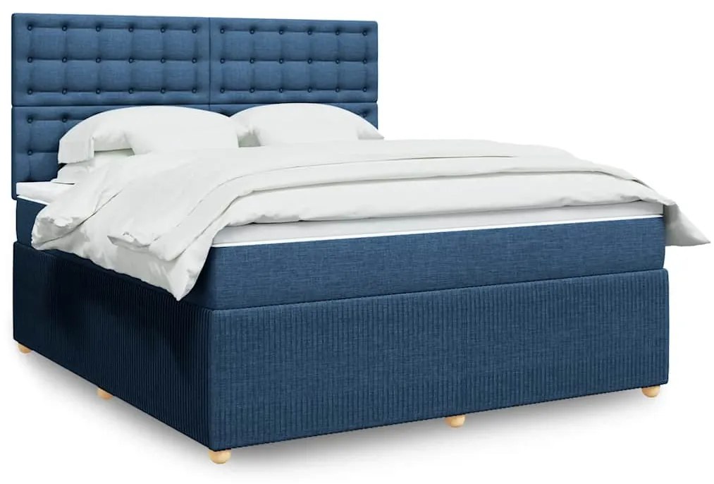 vidaXL Cama com molas/colchão 180x200 cm tecido azul