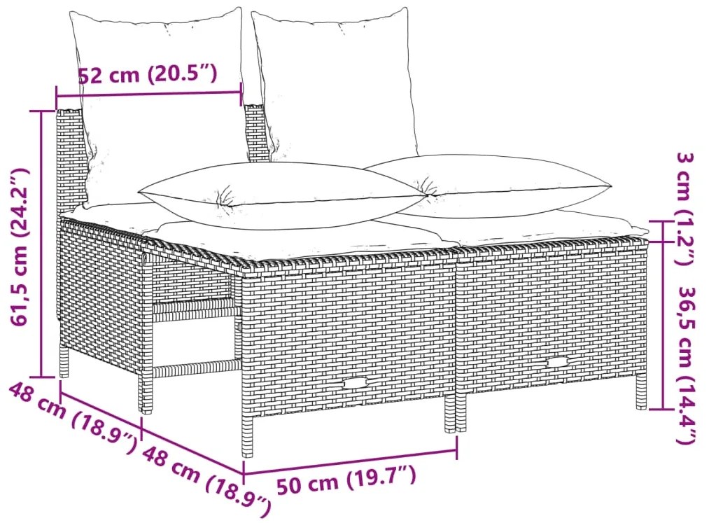 5 pcs conjunto de sofás p/ jardim com almofadões vime PE bege