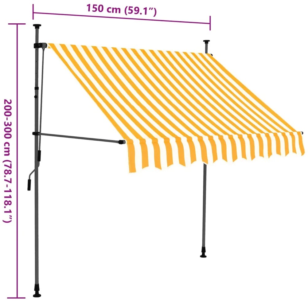 Toldo retrátil manual com LED 150 cm branco e laranja