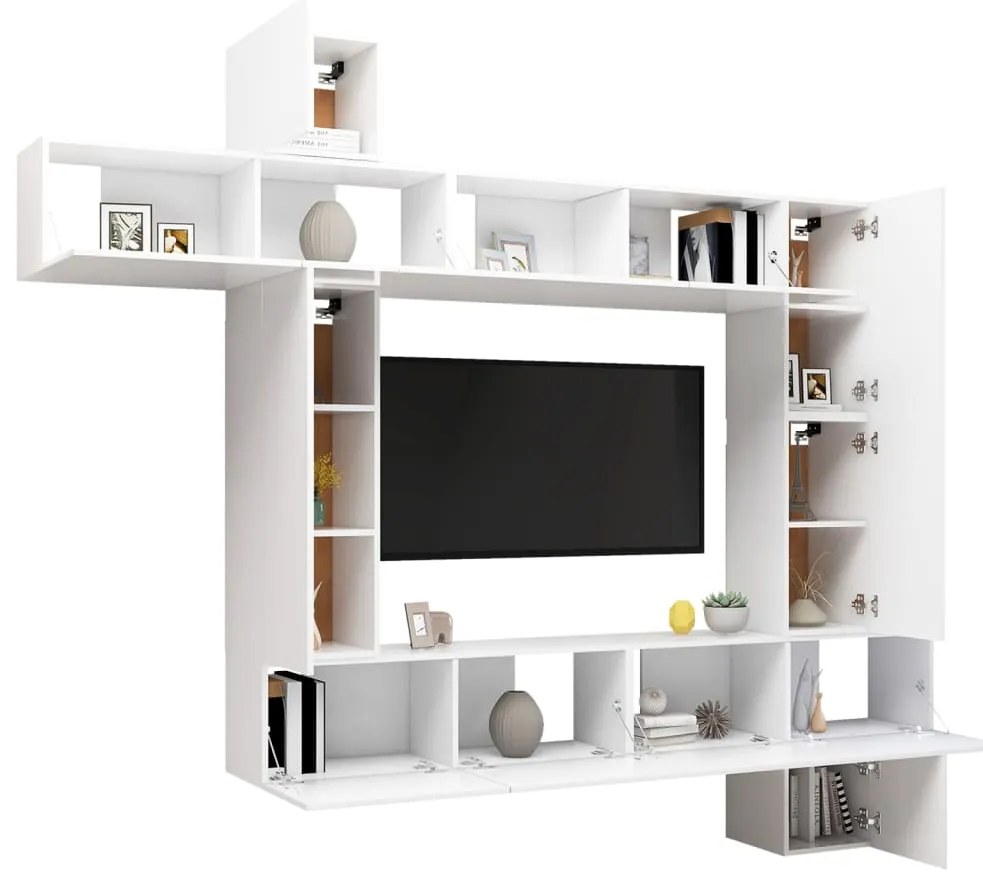 9 pcs conjunto de móveis de TV derivados de madeira branco