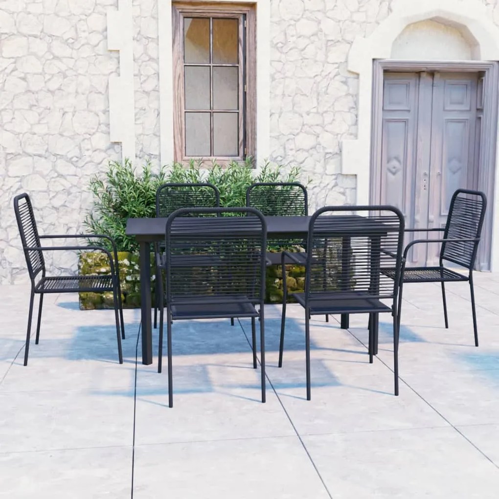 vidaXL 7 pcs conjunto de jantar para jardim vidro e aço preto