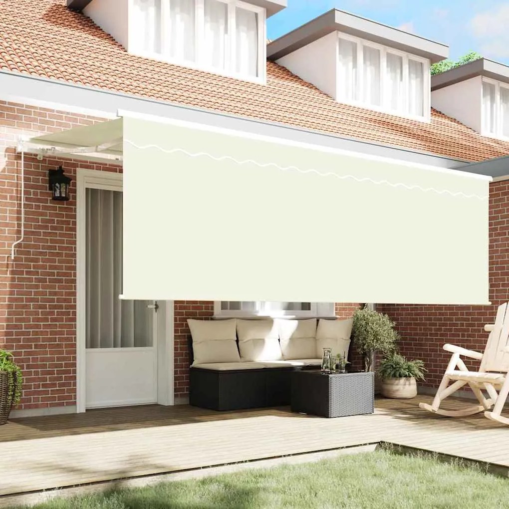 Toldo com Cortina Manual Creme 350 x 200 x 120 cm Tecido, Metal